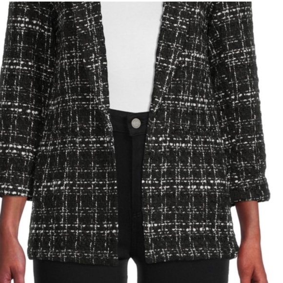 Nanette Lepore Plaid Open Front Blazer Soft Tweed Jacket Metallic Accent Large - Picture 2 of 12